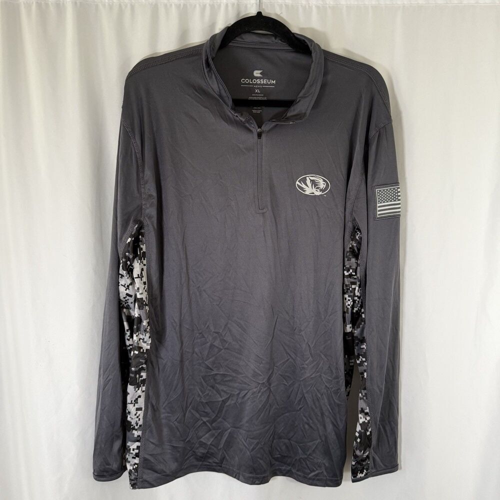 Missouri Tigers Colosseum Jacket Men's XL Grey 1/4 Zip Long Sleeve USA Flag